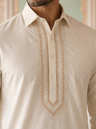 Premium Japanese Embroidery Pathani Kurta Set