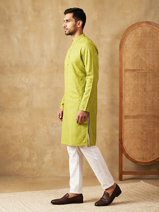 Men’s Cotton Blend Woven Design Kurta Pyjama Set