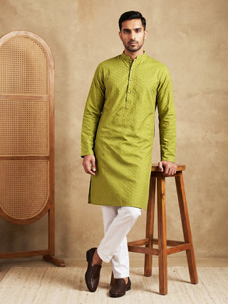 Men’s Cotton Blend Woven Design Kurta Pyjama Set