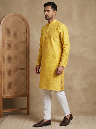 Men’s Cotton Blend Woven Design Kurta Pyjama Set