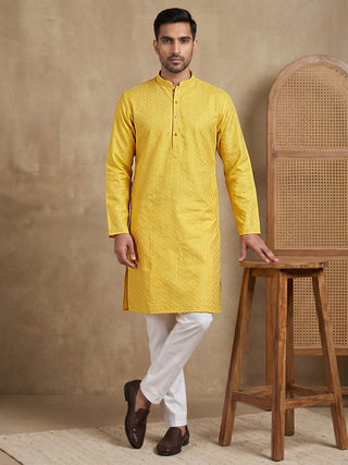 Men’s Cotton Blend Woven Design Kurta Pyjama Set