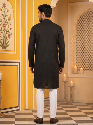 Men’s Silk Blend Thread Work Kurta Set
