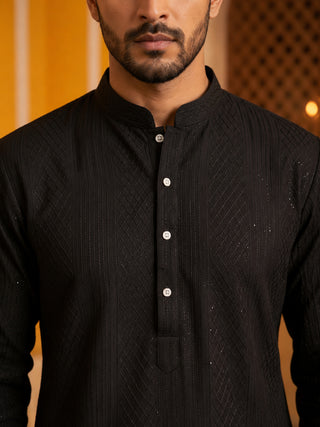 Men’s Silk Blend Thread Work Kurta Set