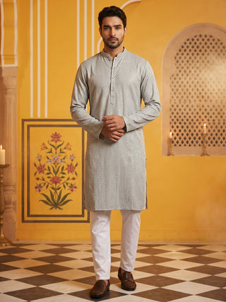 Men’s Silk Blend Thread Work Kurta Set