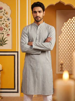 Men’s Silk Blend Thread Work Kurta Set