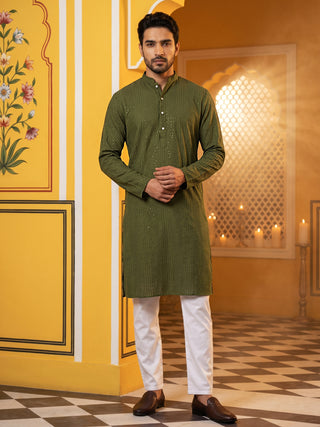 Men’s Silk Blend Thread Work Kurta Set