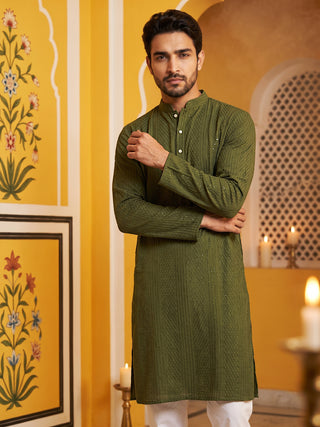 Men’s Silk Blend Thread Work Kurta Set