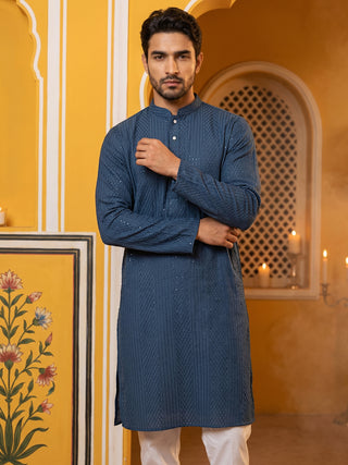 Men’s Silk Blend Thread Work Kurta Set