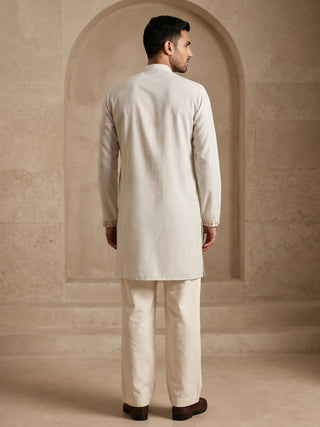 Cotton Blend Floral Embroidered Kurta Set