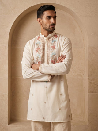 Cotton Blend Floral Embroidered Kurta Set