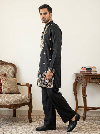 Cotton Blend Floral Embroidered Kurta Set