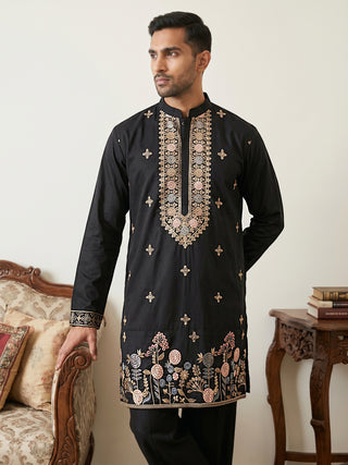 Cotton Blend Floral Embroidered Kurta Set