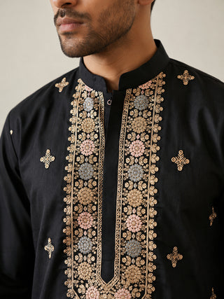 Cotton Blend Floral Embroidered Kurta Set