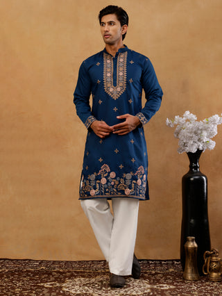 Cotton Blend Floral Embroidered Kurta with korean Pants