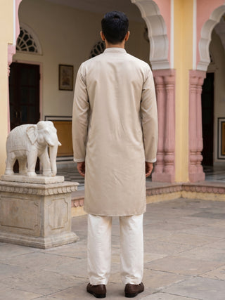 Men's Silk Blend Embroidered Kurta with Korean Pants