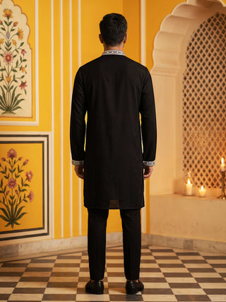 Men's Silk Blend Embroidered Kurta with Korean Pants