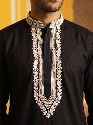 Men's Silk Blend Embroidered Kurta with Korean Pants