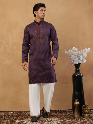 Men's Cotton Blend Embroidered Kurta with Korean Pants