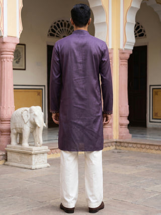 Men's Cotton Blend Embroidered Kurta with Korean Pants