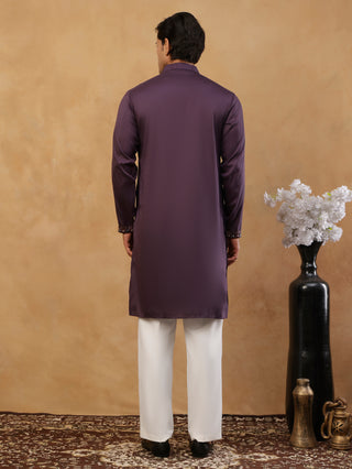 Men's Cotton Blend Embroidered Kurta with Korean Pants