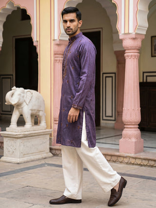 Men's Cotton Blend Embroidered Kurta with Korean Pants
