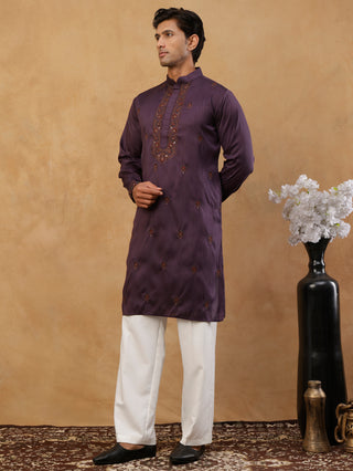 Men's Cotton Blend Embroidered Kurta with Korean Pants