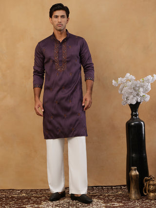 Men's Cotton Blend Embroidered Kurta with Korean Pants