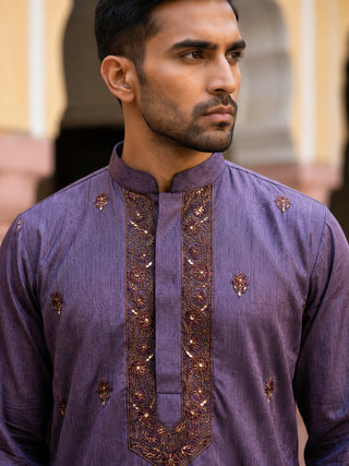 Men's Cotton Blend Embroidered Kurta with Korean Pants