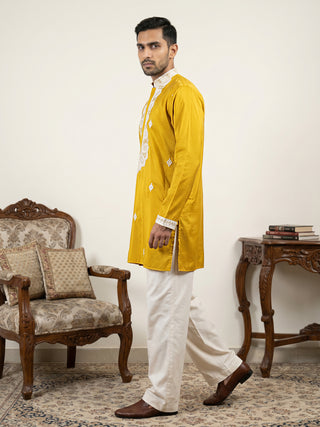 Men's Embroidered Silk Blend Kurta & Korean Pants