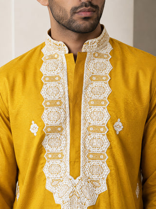 Men's Embroidered Silk Blend Kurta & Korean Pants