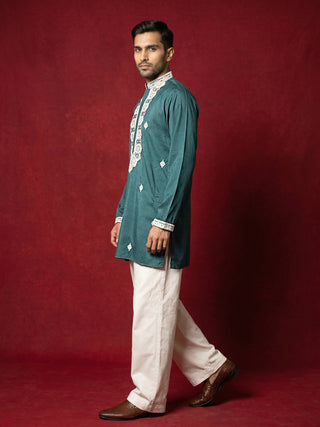 Men's Embroidered Silk Blend Kurta & Korean Pants