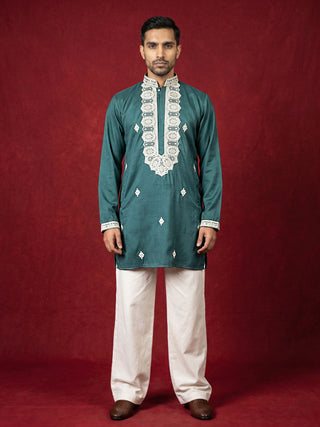 Men's Embroidered Silk Blend Kurta & Korean Pants