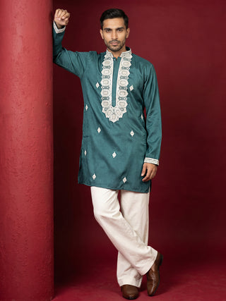 Men's Embroidered Silk Blend Kurta & Korean Pants