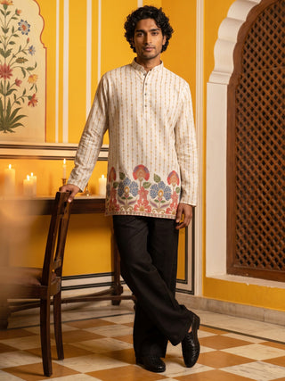 Men's Floral Printed Kurta with Korean Pants