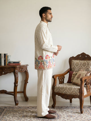 Men's Floral Printed Kurta with Korean Pants