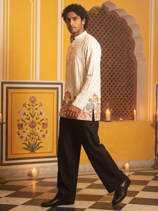 Men's Floral Printed Kurta with Korean Pants