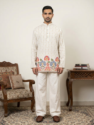 Men's Floral Printed Kurta with Korean Pants