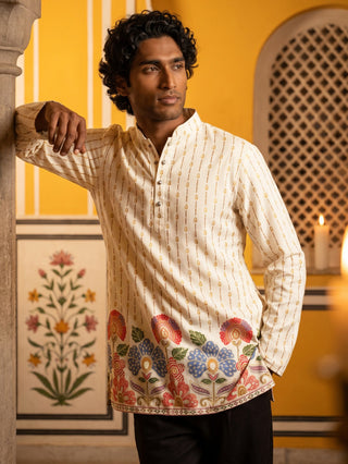Men's Floral Printed Kurta with Korean Pants
