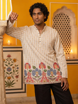 Men's Floral Printed Kurta with Korean Pants