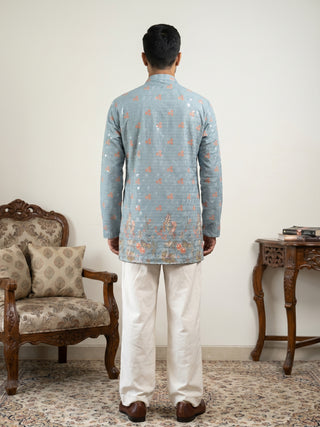 Men's Floral Printed & Thread Work Kurta with Korean Pants
