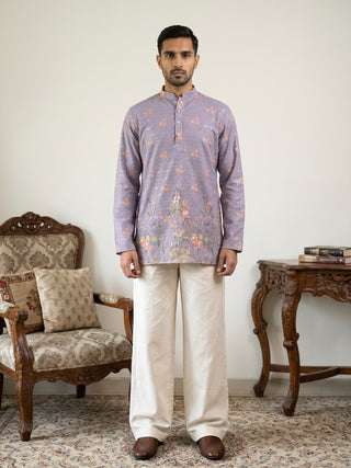 Men's Floral Printed & Thread Work Kurta with Korean Pants