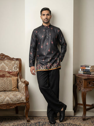 Men's Floral Printed Kurta with Korean Pants