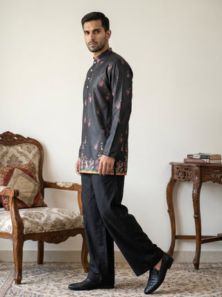 Men's Floral Printed Kurta with Korean Pants