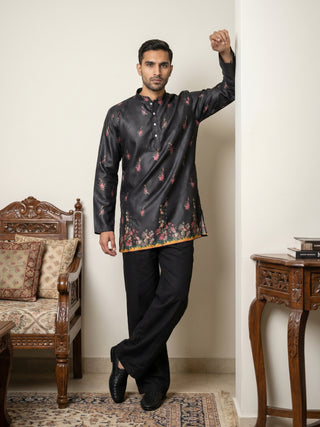 Men's Floral Printed Kurta with Korean Pants