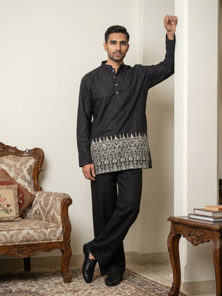 Men's Ethnic Printed & Thread Work Kurta with Korean Pants