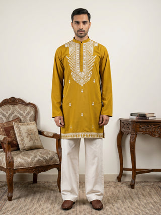 Japanese Fabric Embroidered Ethnic Kurta with Korean Pants
