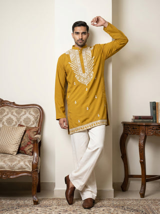 Japanese Fabric Embroidered Ethnic Kurta with Korean Pants