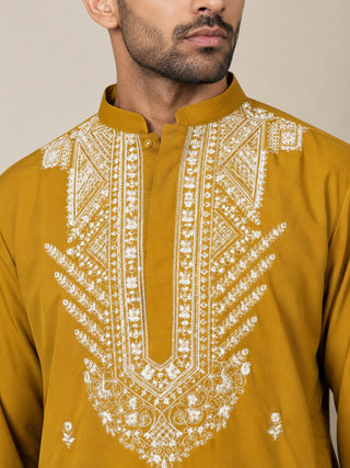 Japanese Fabric Embroidered Ethnic Kurta with Korean Pants