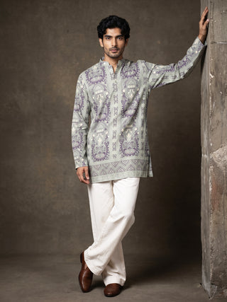 Cotton Blend Ethnic Printed Short Kurta with Korean Pants