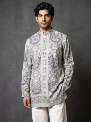 Cotton Blend Ethnic Printed Short Kurta with Korean Pants